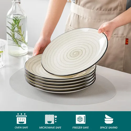 Vista 4 de vancasso Bonbon - Juego de 6 platos llanos de cerámica de 10.5 pulgadas, platos grandes para cocina, microondas y lavavajillas, cuencos de servir