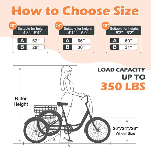 Vista 6 de MOONCOOL Triciclos para adultos de 3 ruedas y 7 velocidades, triciclos para adultos de 20/24/26 pulgadas, bicicleta de 3 ruedas con cesta