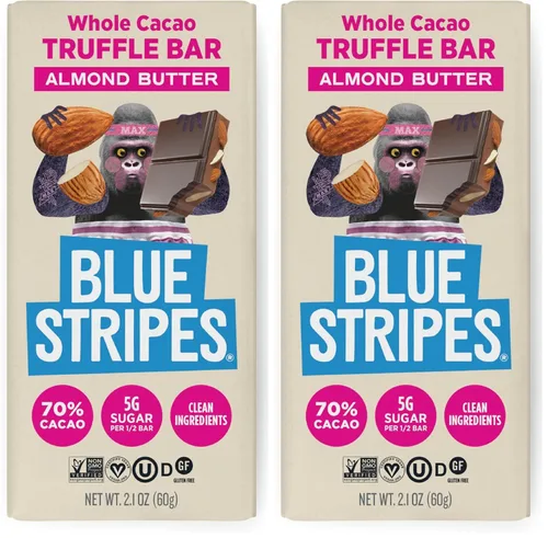 Vista 8 de Blue Stripes - Barras de Chocolate de Trufa de Cacao Entero con Mantequilla de Almendras, 70% Cacao, Mantequilla de Almendras, Chocolate Saludable