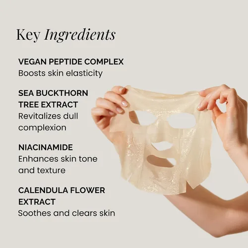 Vista 5 de BEIGIC Máscara hidratante luminosa en láminas, paquete de mascarilla hidratante y reafirmante vegana con péptidos, vitamina C y niacinamida