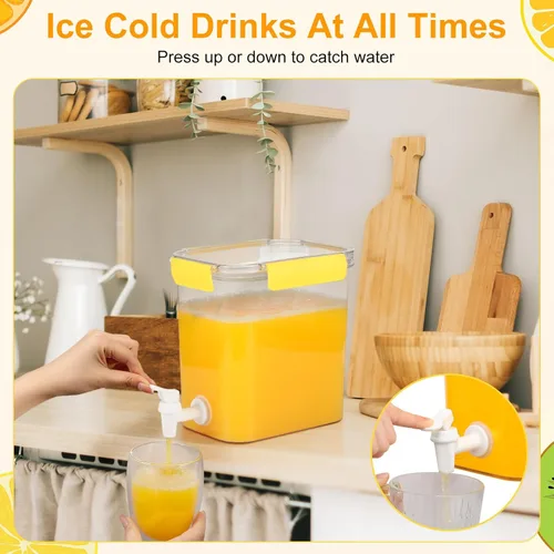 Vista 5 de Mumufy Juego de 3 dispensadores de bebidas de plástico para fiestas, dispensador de bebidas para refrigerador con espita recipiente de limonada