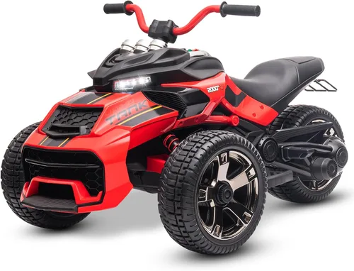 Vista 10 de Motocicleta eléctrica para niños de 12 V, rueda eléctrica de 3 ruedas, con luces LED, neumáticos EVA, velocidad alta y baja, bocina, música, negro