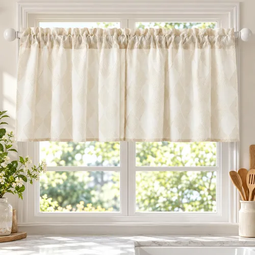 Vista 36 de Deconovo Cortinas traslúcidas filtrantes de luz de 96 in de largo para sala Beige/Flor de vid/Ojal