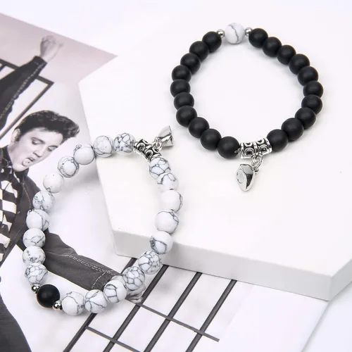 Vista 3 de FLYEMMET 2Pcs Attract Magnetic Couple Bracelets for Women Men, Distance Matching Relationship 8mm Beads Couples Friendship Bracelet Jewelry Set for