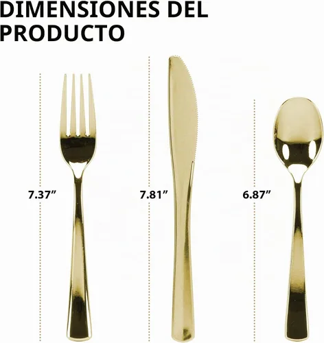 Vista 2 de Juego de cubiertos de plástico dorado, 160 unidades, cubiertos extra resistentes, cubiertos desechables, 80 tenedores, 40 cucharas, 40 cuchillos