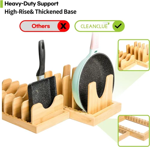 Vista 6 de Organizador de bambú expandible para utensilios de hornear y tabla de cortar, estante ajustable para tapas de ollas, bandeja para galletas y bandeja