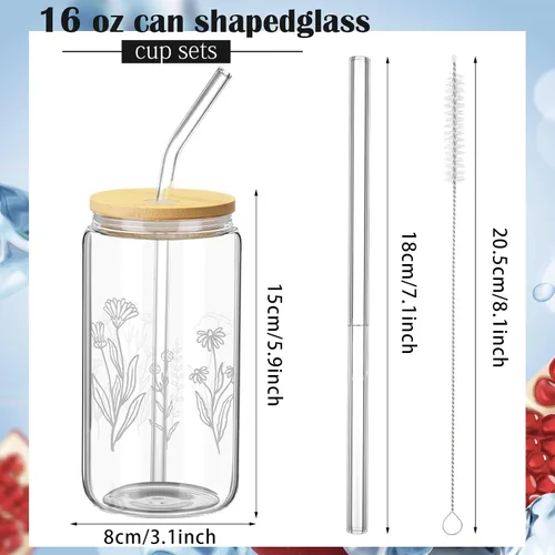 Vista 2 de Zubebe 8 vasos de cerveza con diseño de flores silvestres con tapas y vasos florales de pajita, taza de café helado bohemia, lindo vaso de café