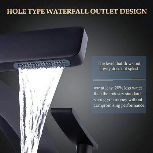 Vista 3 de becola Grifo de cascada para lavabo de baño, grifo mezclador de agua fría y caliente de latón macizo de una sola manija, grifo para lavabo