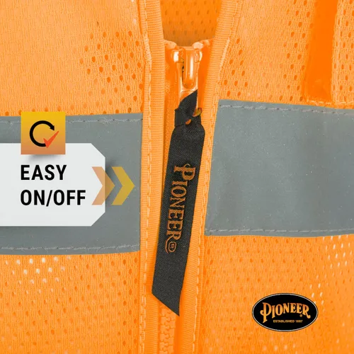 Vista 6 de Pioneer Hi Vis - Chaleco de seguridad de malla para hombres y mujeres, cinta reflectante, clase 2, tráfico, seguridad pública, seguridad