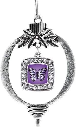 Vista 128 de Inspired Silver - Nana púrpura - Adorno de Navidad plateado - Adorno cuadrado para árbol de Navidad con circonita cúbica - Decoración colgante