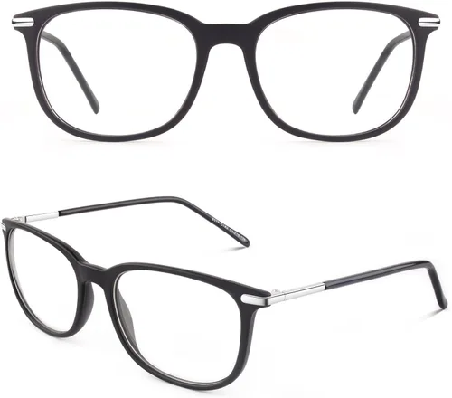 Vista 2 de Happy Store CN79 - Gafas de ojo de lente transparente con borde de cuerno de metal de alta moda