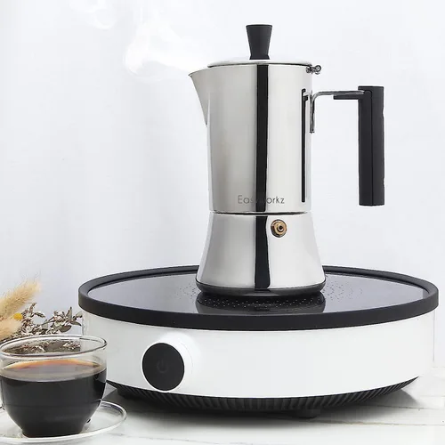 Vista 5 de Easyworkz Pedro Cafetera de Espresso para Estufa 4 Tazas 200ml Cafetera Italiana de Acero Inoxidable Moka Pot Cafetera de Espresso de Inducción