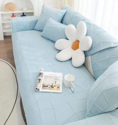 Vista 6 de vctops Funda de sofá bordada de color sólido para sofá, funda acolchada de algodón para sofá modular, suave y antideslizante para perros, niños