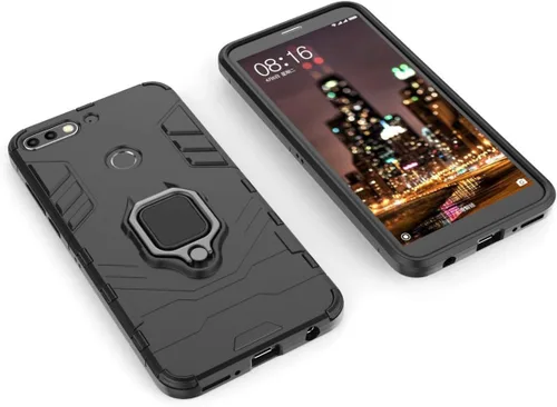 Vista 2 de LuluMain Compatible con Huawei Y7 Prime (2018), Nova 2 Lite, Honor 7C, funda de metal con agarre de anillo de apoyo duro