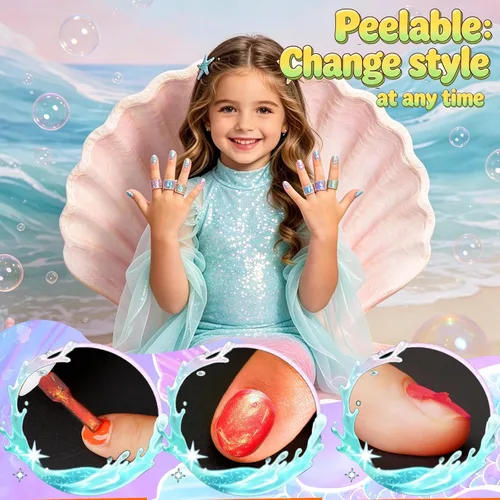 Vista 3 de Esmalte de uñas de perlas de secado rápido, no tóxico, a base de agua, pelable, para niños, esmalte de uñas de sirena iridiscente para niños, para 6