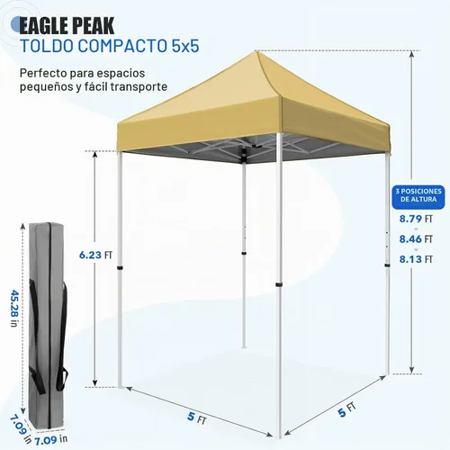 Vista 3 de EAGLE PEAK - Toldo desplegable de 5 x 5, toldo instantáneo para exteriores, fácil de instalar, refugio plegable de pierna recta (beige)
