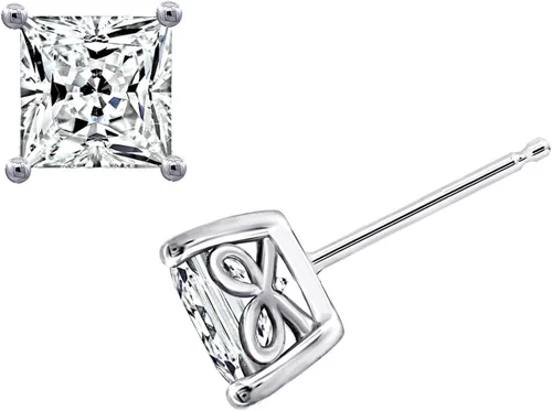Vista 3 de Tienda Collection Plated Sterling Silver Stud Earrings set with Princess Brilliant Cut Infinite Elements Cubic Zirconia