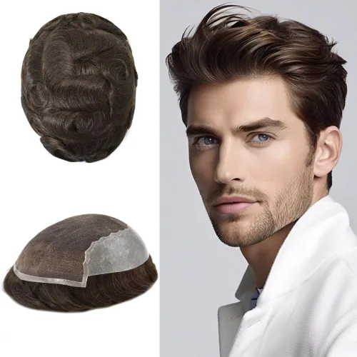 Vista 96 de Mens Toupee Natural Hairline Swiss Lace Toupee Remy Human Hair Piece For Men Bleached Knots Mens Hair Replacement System Toupee 6X8#1 Jet Black 100%