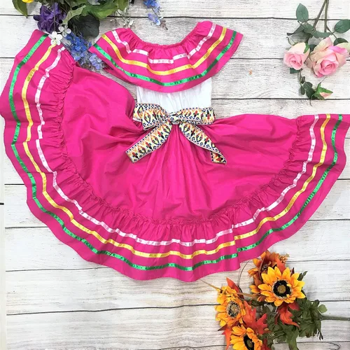 Vista 2 de unik Vestido de fiesta tradicional mexicano de cinco de mayo para niña talla 4-14