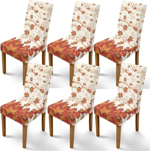 Vista 35 de Rnyleeg Juego de 1 fundas para sillas de comedor de otoño, diseño de hojas, para sala de estar, sin brazos, funda elástica para silla de cóctel