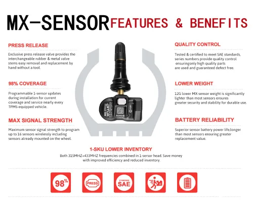Vista 2 de Autel Sensores TPMS 2 en 1 Sensor MX-Sensor 315Mhz/433Mhz Sensor de presión de neumáticos, sensores TPMS inalámbricos programables y clonables a