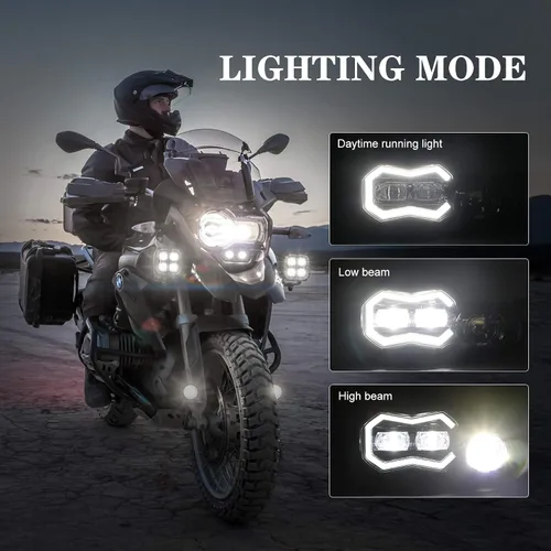 Vista 2 de AUDEXEN - Conjunto de faros LED de 200W con ojos de ángel DRL de haz alto/bajo compatible con BMW F800GS F800GS Adventure F700GS F650GS