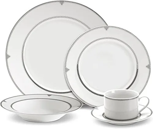 Vista 14 de Mikasa Parchment - Juego de vajilla de 40 piezas, servicio para 8, platos de porcelana duraderos, cuencos y tazas con diseño contemporáneo, apto