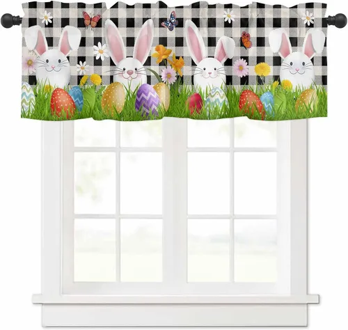 Vista 16 de Cenefa de amarre de muñeco de nieve de dibujos animados para ventanas de cocina, bolas de Navidad, ramas de hojas, cenefas de cortina de 42 x 12