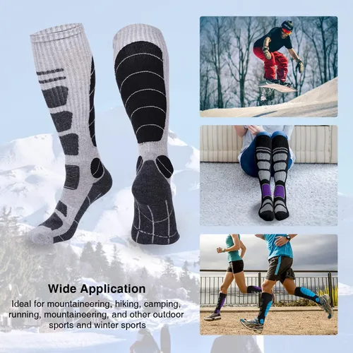 Vista 4 de Calcetines de esquí de lana merina térmicos hasta la rodilla para invierno, deportes de nieve y caza para hombre y mujer
