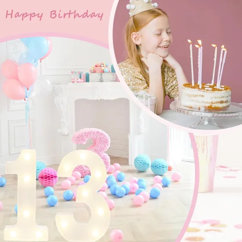 Vista 4 de Números Decorativos con Luces LED, Decoraciones de Cumpleaños número 13, Luces de Números LED Blanco Cálido, Letrero de Número de Marquesina
