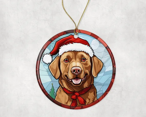 Vista 3 de Chesapeake Bay Retriever - Adorno de cerámica de vitral de Navidad, adorno colgante para árbol de Navidad, adorno de vitral de perro, adorno