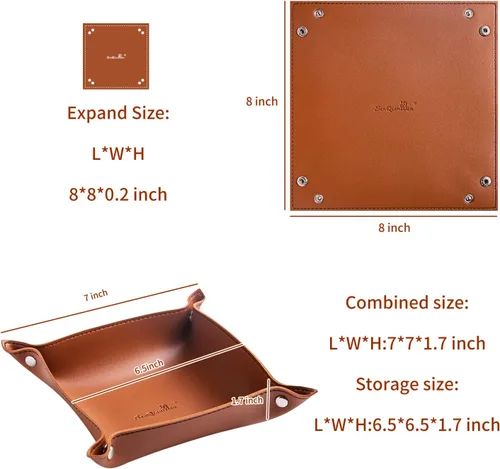 Vista 2 de SANQIANWAN Bandeja de valet de joyería de cuero sintético para mujeres y hombres, mesa de entrada portátil y mesita de noche, escritorio de noche
