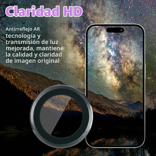 Vista 3 de Protector de lente de cámara para iPhone 16 Pro/iPhone 16 Pro Max, protector de lente de anillo de cámara de vidrio templado individual con bandeja