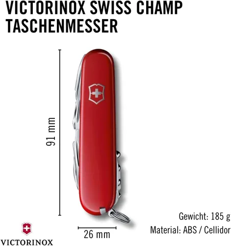 Vista 4 de Victorinox Swiss Champ - Cuchillo suizo del ejército, 33 funciones, navaja de bolsillo de fabricación suiza con hoja grande, destornillador, cincel