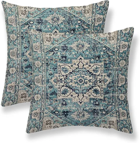 Vista 28 de Juego de 2 fundas de almohada bohemias de 16 x 16 pulgadas, color negro y marrón, fundas de almohada con patrón de alfombra étnica rústica, fundas
