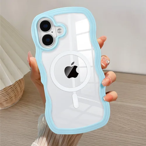 Vista 14 de QLTYPRI Funda magnética para iPhone 11 compatible con Magsafe, bonita funda transparente con marco de onda rizada para niñas y mujeres, parachoques