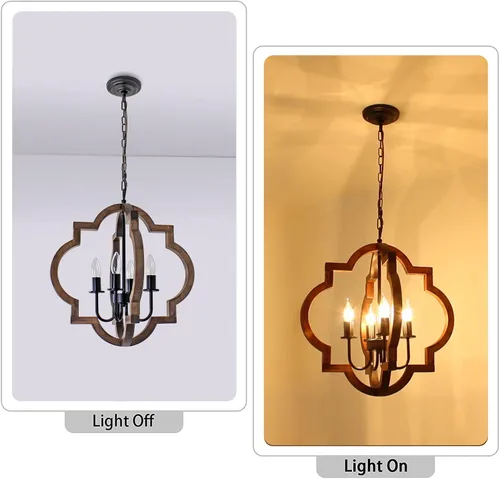Vista 7 de Lámpara de araña de madera de granja de 19.49 pulgadas, lámpara rústica de comedor de 4 luces, lámpara de araña de altura ajustable, iluminación
