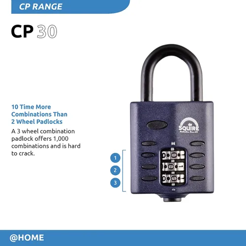 Vista 2 de Squire Candado pequeño (CP30) – Grillete de acero más resistente – Candado combinado de 3 ruedas – Acero aleado para resistencia a la corrosión