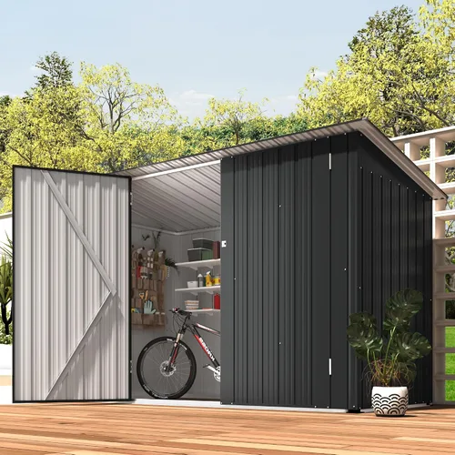 Vista 31 de AECOJOY Cobertizo de almacenamiento de metal para exteriores de 3 x 5 pies, cobertizo de herramientas de jardín resistente con puerta de gran