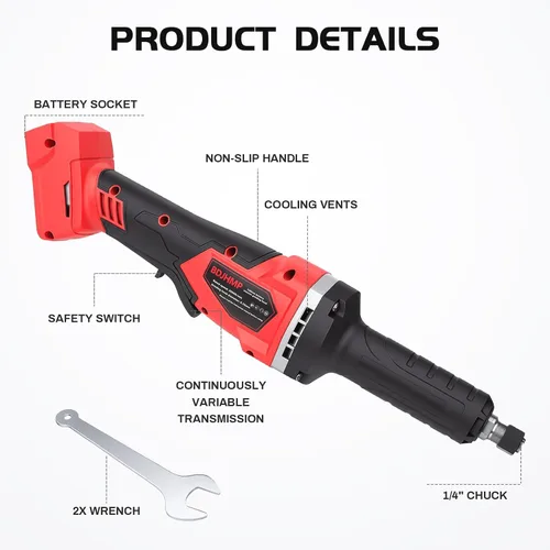 Vista 9 de Amoladoras inalámbricas para batería Milwaukee M18 de 18 V, motor sin escobillas de hasta 25000 RPM, pinza de 1/4 pulgadas para pulido, corte
