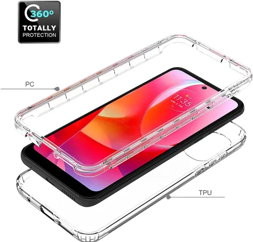 Vista 3 de Funda compatible con Moto G Power 2022, XT2165DL con protector de pantalla de vidrio templado, cuerpo completo, a prueba de golpes, transparente