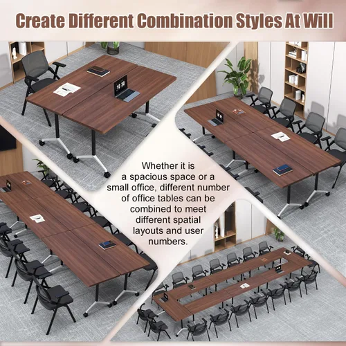 Vista 7 de Folding Conference Table with Wheels, 70.8" Flip-top Training Table, 6Pack Walnut 1