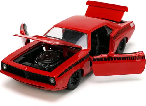 Vista 6 de Jada Toys Big Time Muscle 1:24 1973 Plymouth Barracuda - Coche fundido a presión rojo/negro, juguetes para niños y adultos