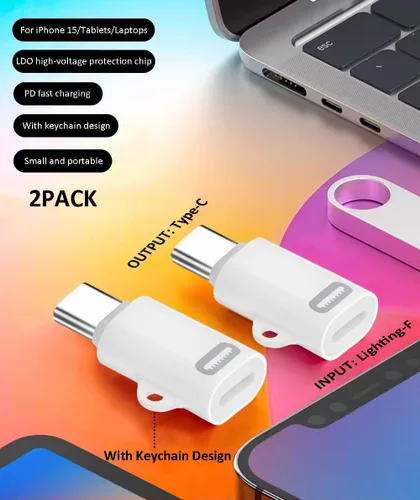 Vista 2 de Paquete de 2 adaptadores de carga USB-C compatibles con iPhone 15/15Plus/15Pro/15 Pro Max, Pad Air i OS y más dispositivos tipo C, carga tipo C