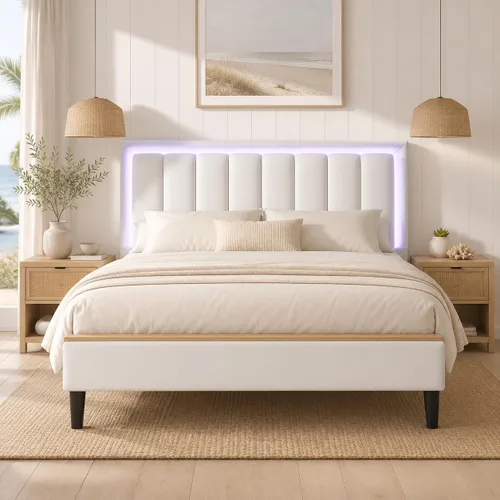 Vista 10 de IMMERSTABLE - Bases de cama tamaño individual, tapizadas con cabecero, luces LED RGB, soporte resistente con listones de madera, sin ruido, no Negro