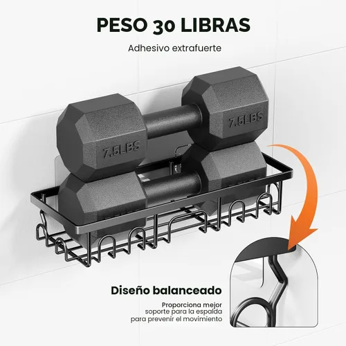 Vista 5 de Organizador de ducha, paquete de 3 estantes de ducha para el interior del baño, organizador de baño adhesivo a prueba de óxido con soporte