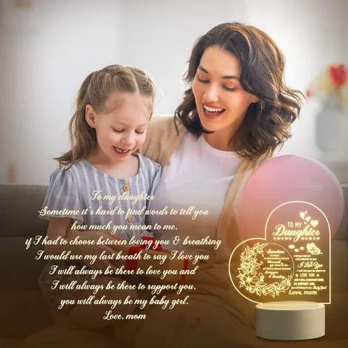Vista 2 de Regalos para hija de mamá, regalos de hija, lámpara de noche acrílica para mi hija, Navidad, cumpleaños, día de la madre, graduación, boda, San