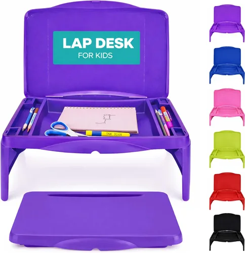 Vista 13 de MAVOCRAFT - Bandeja plegable para regazo para niños con almacenamiento, escritorio portátil para niños y adultos, escritorio de regazo para niños