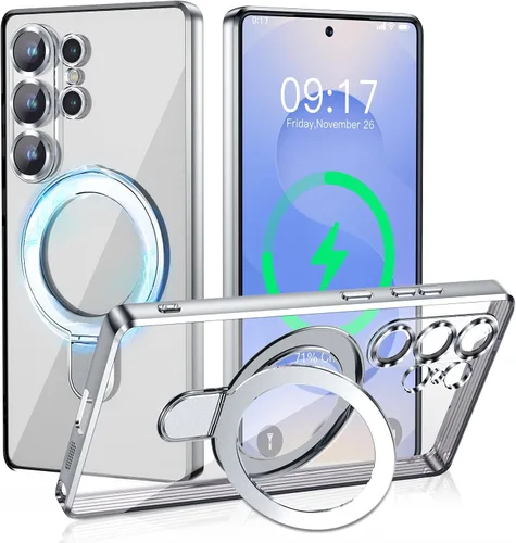 Vista 45 de Funda magnética para iPhone 14 Pro con soporte invisible [compatible con MagSafe] [protector completo de lente de cámara]