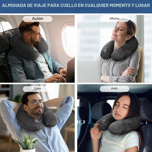 Vista 4 de Rewondah Almohada inflable de viaje para avión dormido, almohada inflable para el cuello para viajar en avión con funda lavable, almohada de viaje